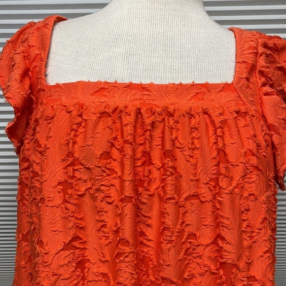 LC Lauren Conrad NWT Coral Ruffled Sleeve Square Neck Cross Back Top - Picture 4 of 12